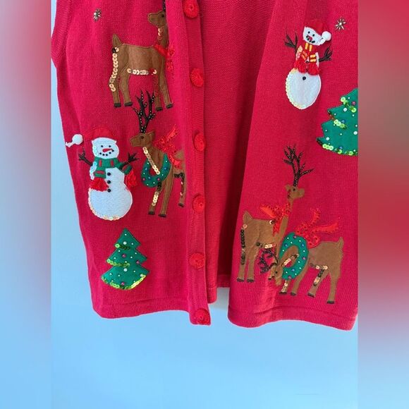 VTG Lisa International Festive Red Christmas Sweater Vest Snowman Reindeer 1X - Picture 4 of 7